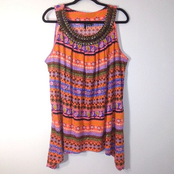 New Directions Woman High Cut Shoulder tunic tank w/ embellished neckline Sz XL - Picture 3 of 11